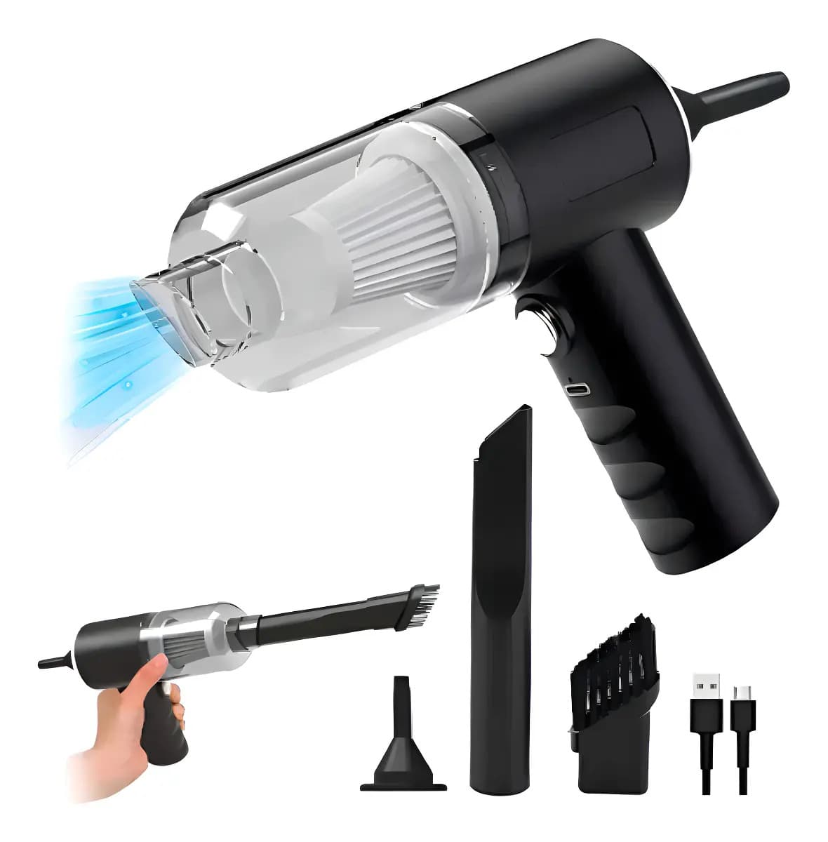 Mini Aspiradora Sopladora Portátil 3 en 1 USB Recargable 120W Negra