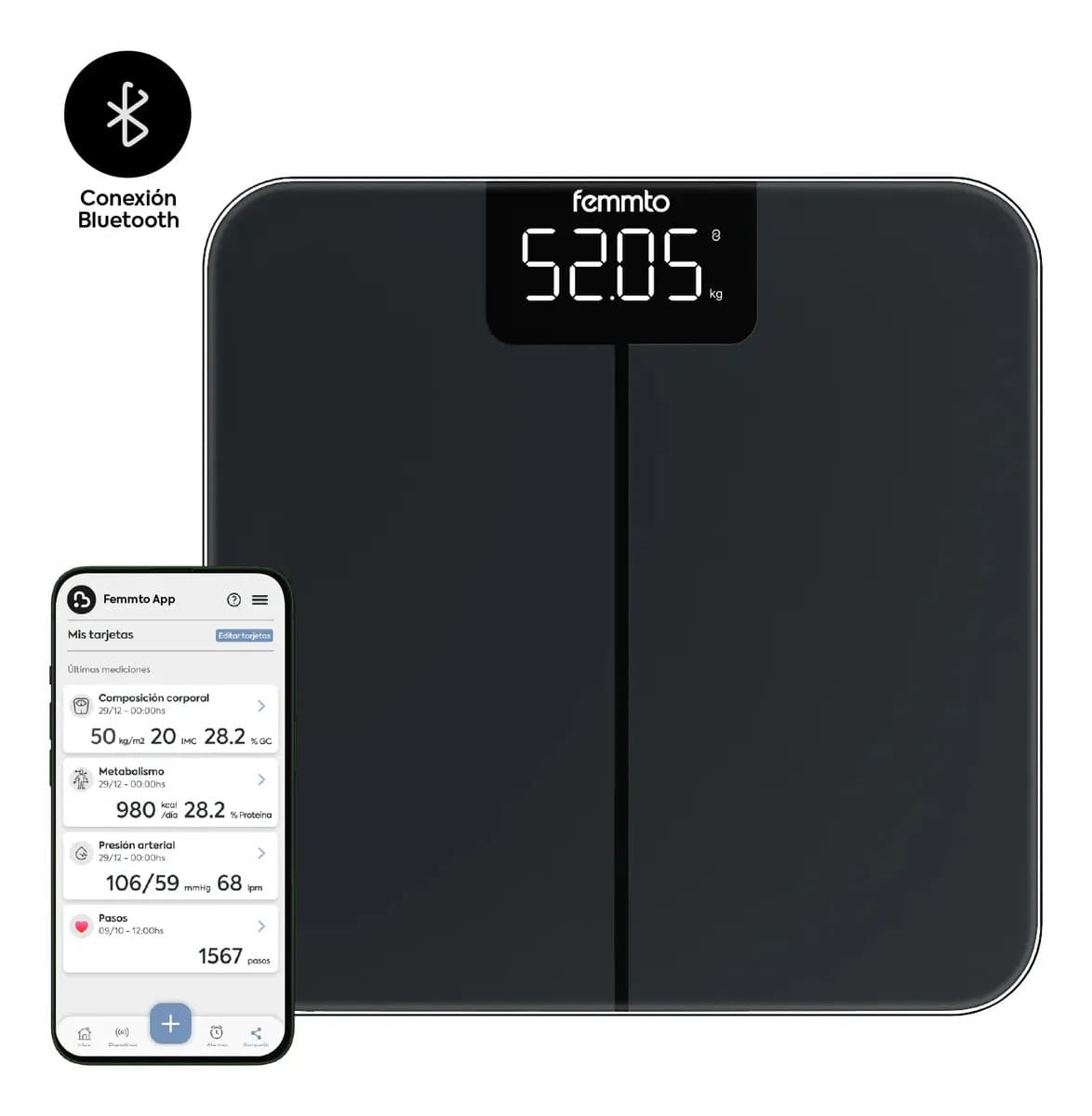 Balanza Digital Personal De Baño Peso Corporal Con Bluetooth 180 Kg Diseño Minimalista Femmto