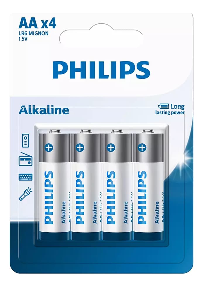 Pilas Alcalinas Aa Philips B4 Larga Duración Blister Cerrado x 4 Unidades